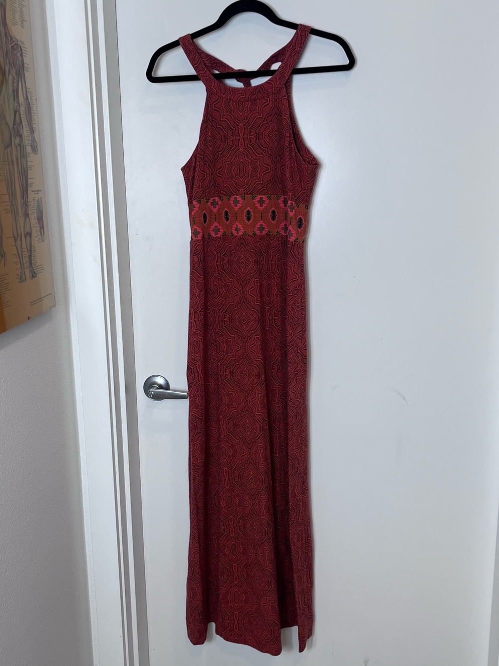 Prana Sleeveless Burgundy Red Patterned Maxi Dress Brick Waist Mandala Small
